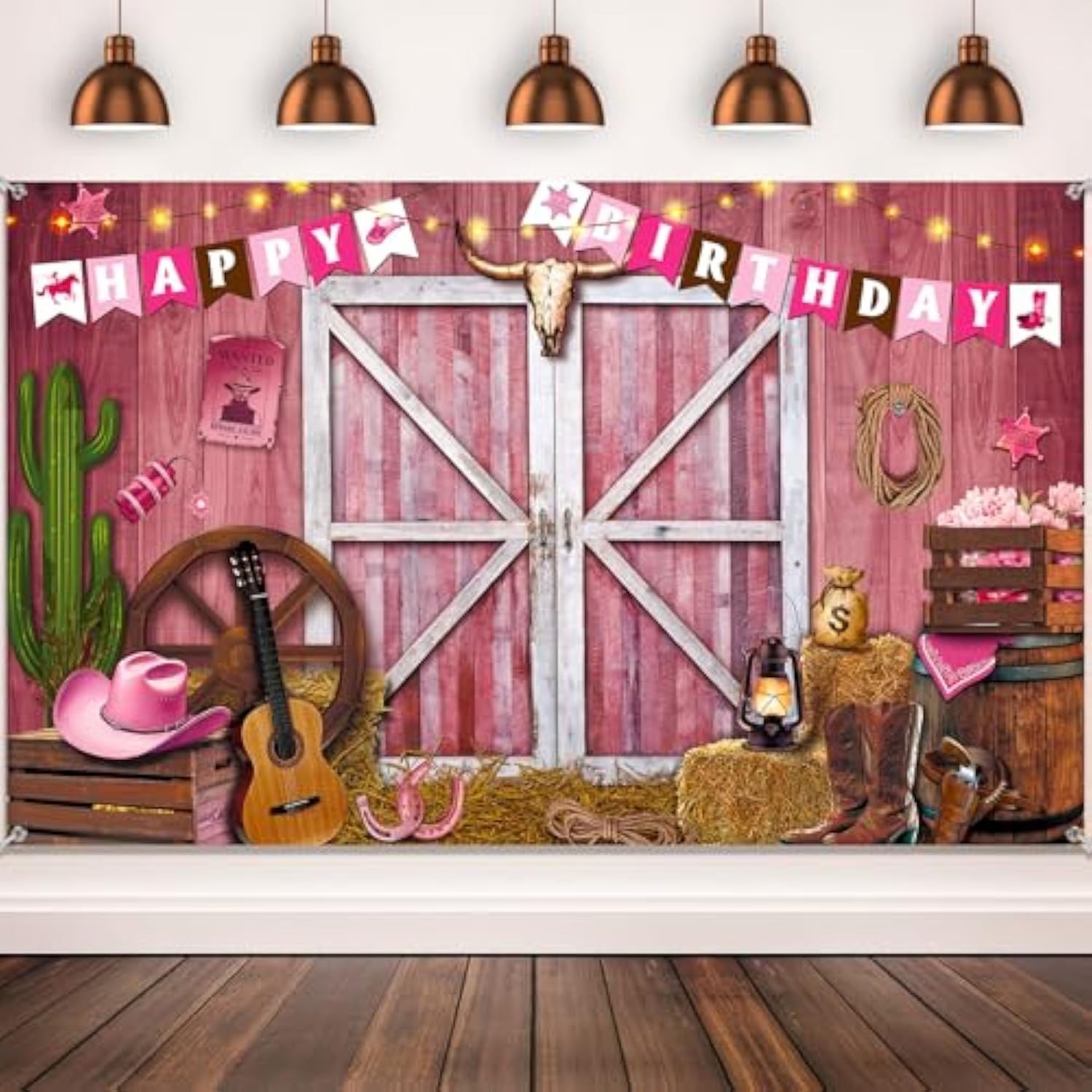 Western Cowgirl Birthday Banner Cowboy Backdrop Photography Booth Prop Pink Cowgirl Party Background For Girls Cowboy Birthday Baby Shower Party Decorations Supplies, 71 X 43 Inch