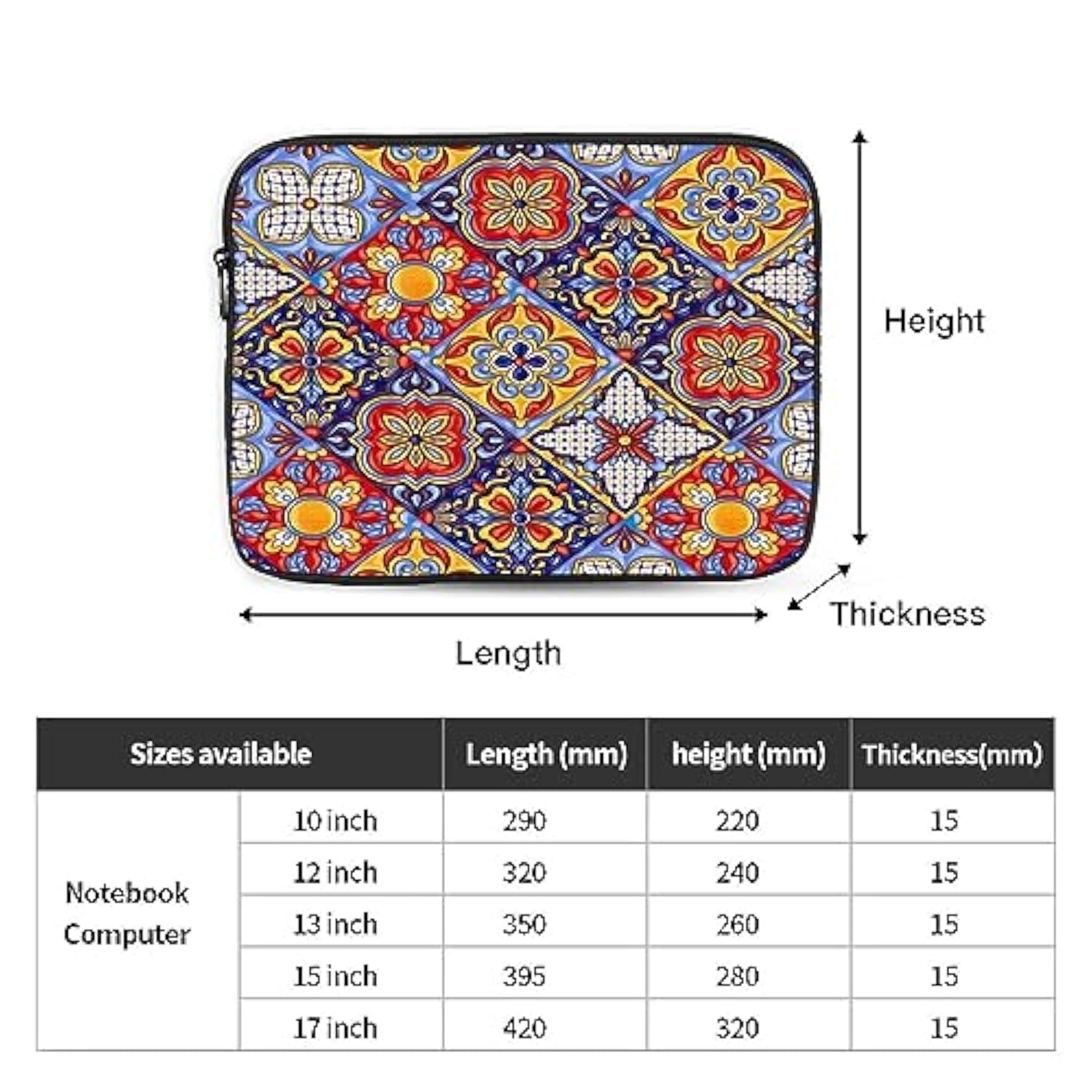 Mexican Ethnic Boho 17 Inch Portable Laptop Sleeve Compatible With Macbook Air Notebook Computer Case For Men Women College School Students