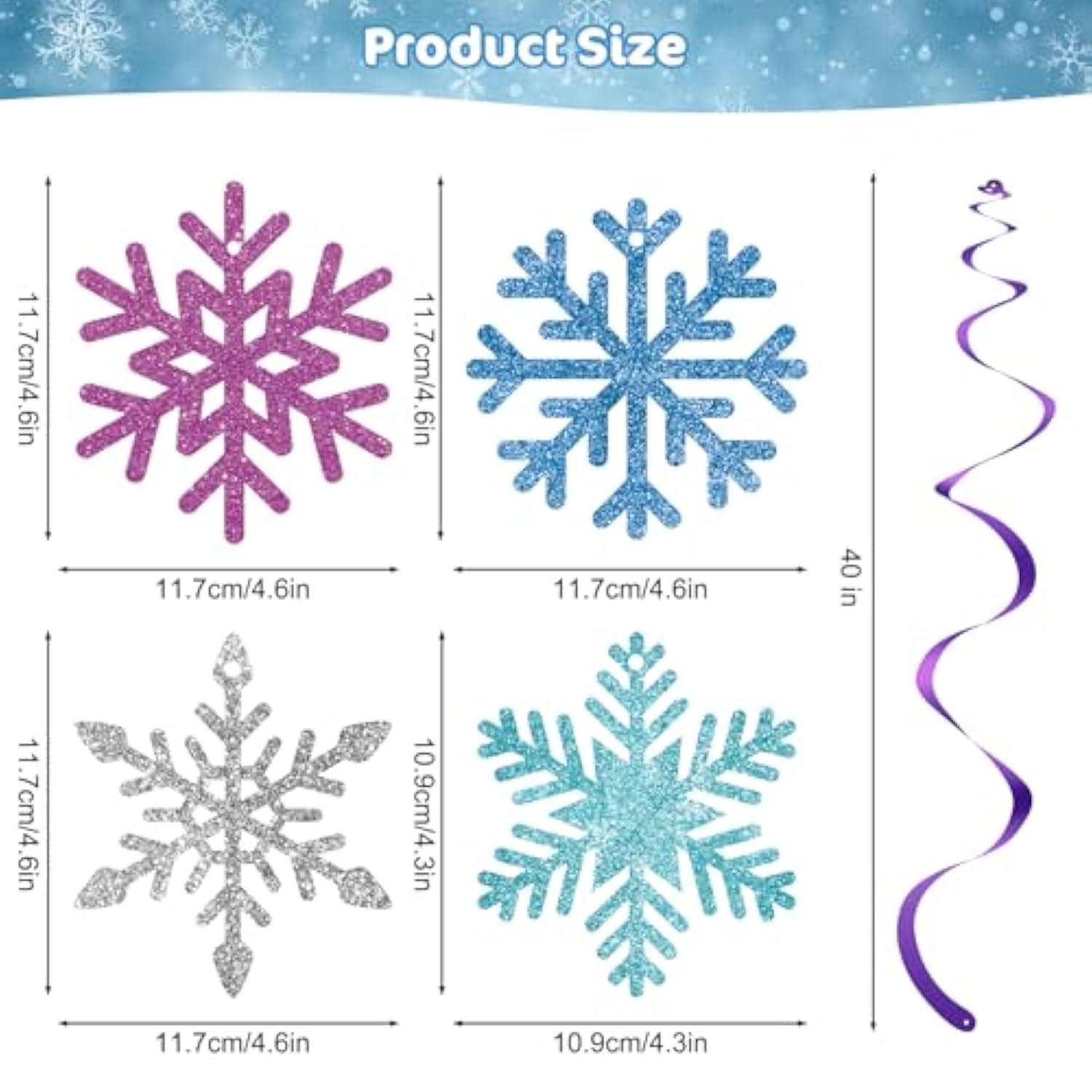 20 Pack Frozen Snowflake Hanging Decorations - Winter Snowflakes Hanging Swirls Ceiling Streamers, Glittery Snowflakes Ornament For Wonderland Frozen Party Decorations, Birthday And Christmas Decor