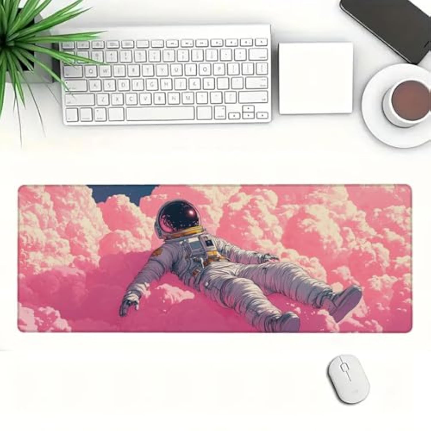 Pink Cloud Desk Mat Astronaut Anime Mousepad Xl Large Gaming Mouse Pad Laptop Keyboard Mat Desk Pad Office Computer Keyboard Laptop Home, 31.5X11.8 Inch