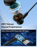 Wired Earbuds for  USB C Headphones,90° Angled L-Shaped Plug in Ear Buds Magnetic Wire USBC Corded Earphones for iPhone 17 17e 16 16e 15 Pro Max