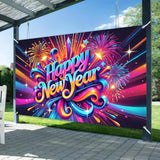 Happy New Year Backdrop 71x43in Fireworks Banner for Party Photo Booth