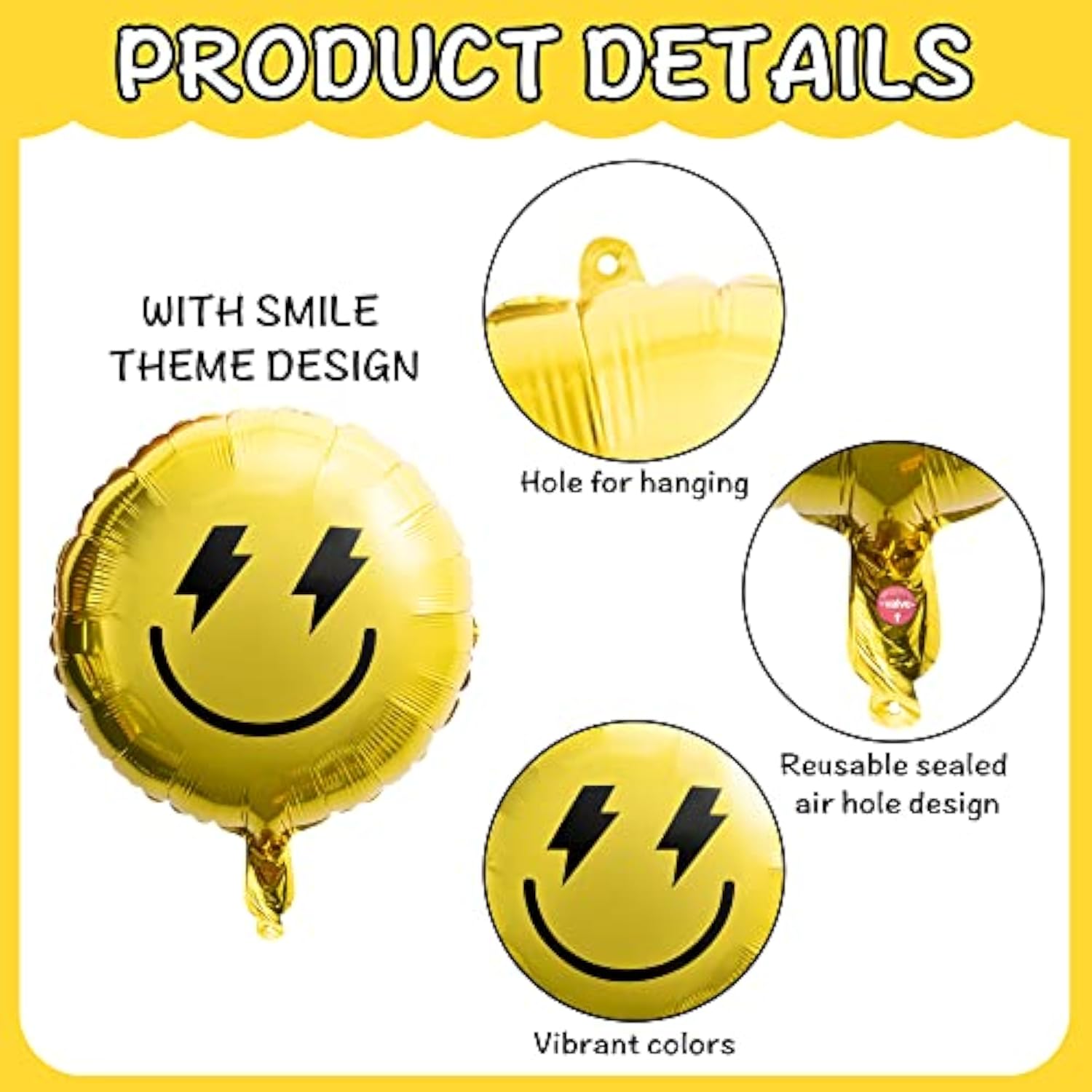 8Pcs 18" Smile Checkered Balloons – Yellow Smile & Lightning Party Decor