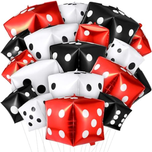 18 Pcs Jumbo Dice Balloon Casino Theme Party Decor 4D Square Inflatable Dice Foil Casino Balloon For Game Night Las Vegas Birthday Graduation Prom Party Supply(Multicolor)