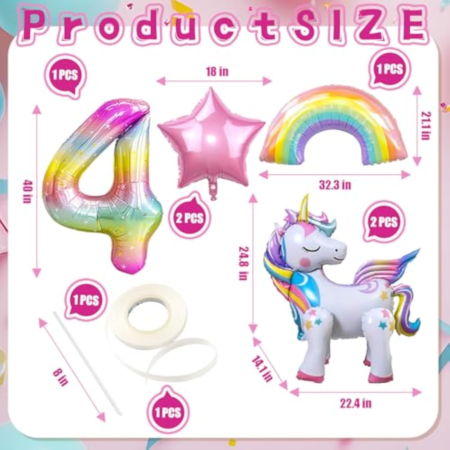 Unicorn 4Th Birthday Party Decorations Balloon Set With Self Standing Unicorn, Large Rainbow, Colorful Number 4, Star Balloons For Girl Purple Pink Theme 4Th Party Supplies.(4Th)