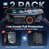 2 Pack Hard Case Designed For Apple Watch Ultra 2 (2024) / Ultra 1 49Mm, With 9H [Hd Clear] Tempered Glass Screen Protector, [Full Protection] Slim Cover For Iwatch 49Mm - Black