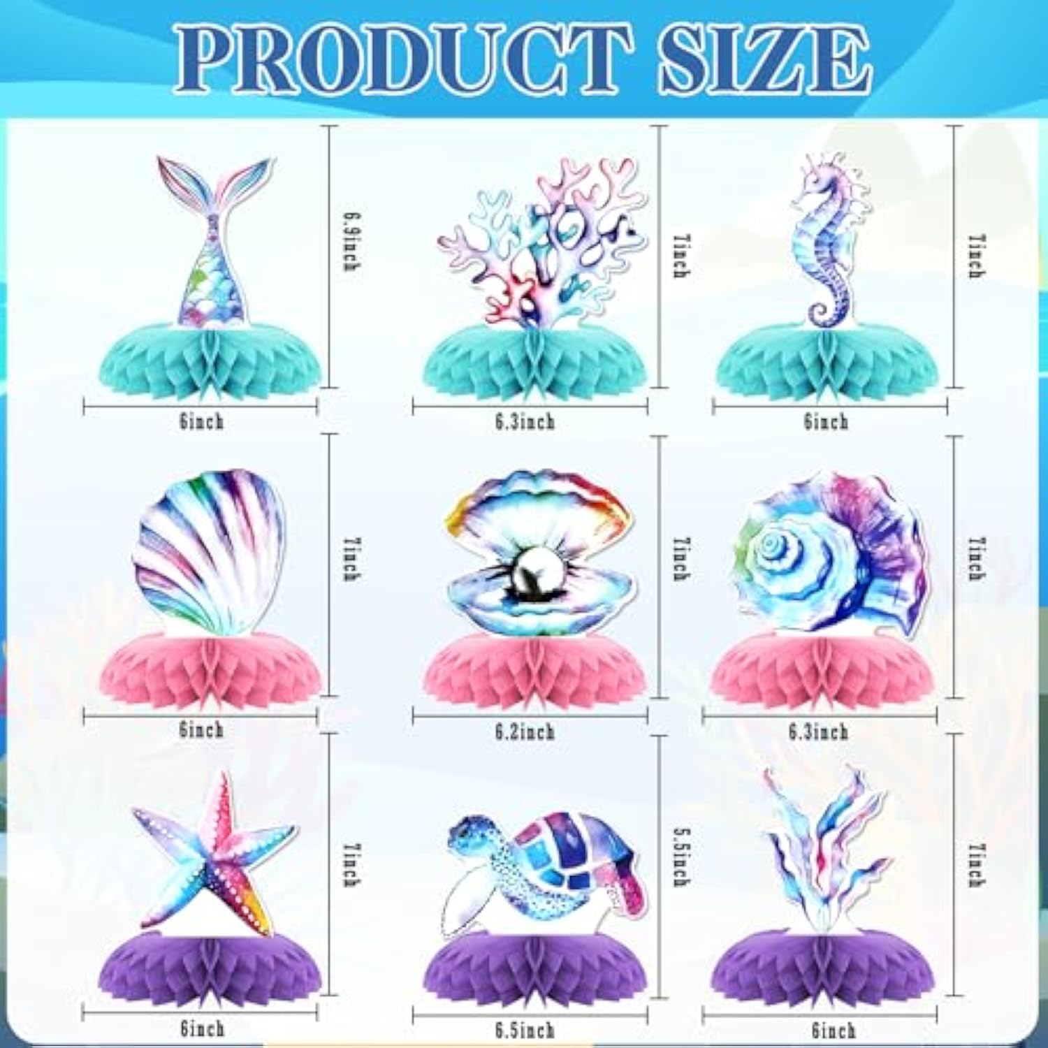 Mermaid Theme Party Decorations,9 Pcs Mermaid Centerpieces For Tables Honeycomb Centerpieces 3D Mermaid Theme Party Decor Supplies Boys Girls