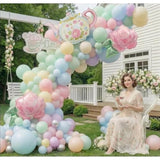 Spirng Balloon Garland Arch Kit Pastel Pink Green Blue Balloons With Teapot Flowers Balloons For Happy Easter Alice In Wonderland Spring Outdoor Tea Party 1St Birthday Baby In Bloom Decorations