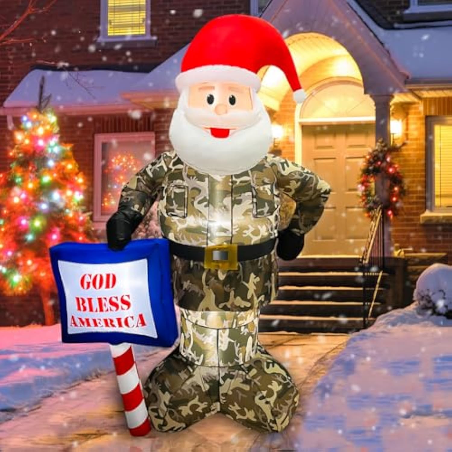 6 Ft Christmas Inflatable Santa Claus Wearing Camouflage, Led Lighted Christmas Blow Ups Xmas Yard Outdoor Decorations F