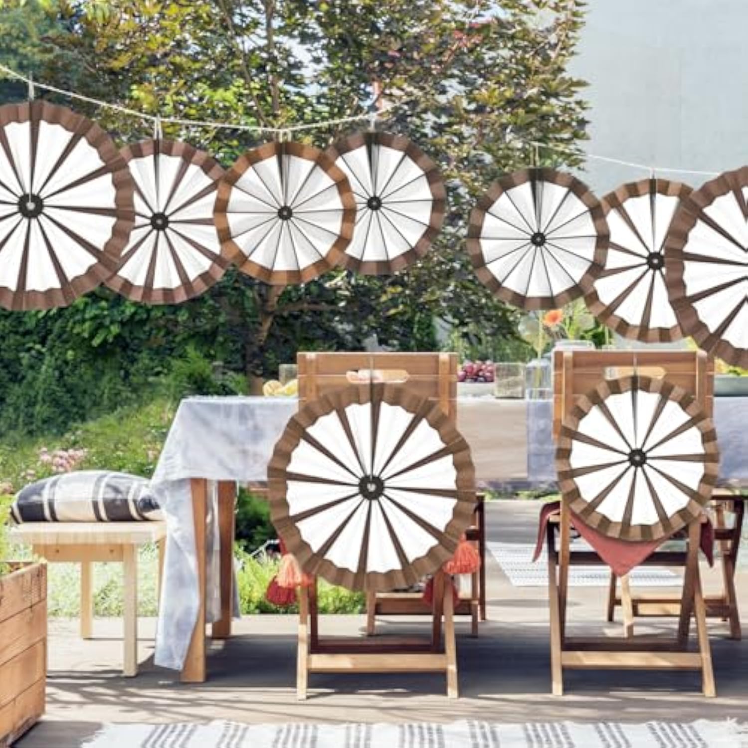 9 Pcs Western Cowboy Party Decorations Paper Fans Wagon Wheels Straw Hay Bales Hanging Ceiling Wall Decor For Country Western Themed Rodeo Farm Birthday Party Supplies (Wagon Wheels)
