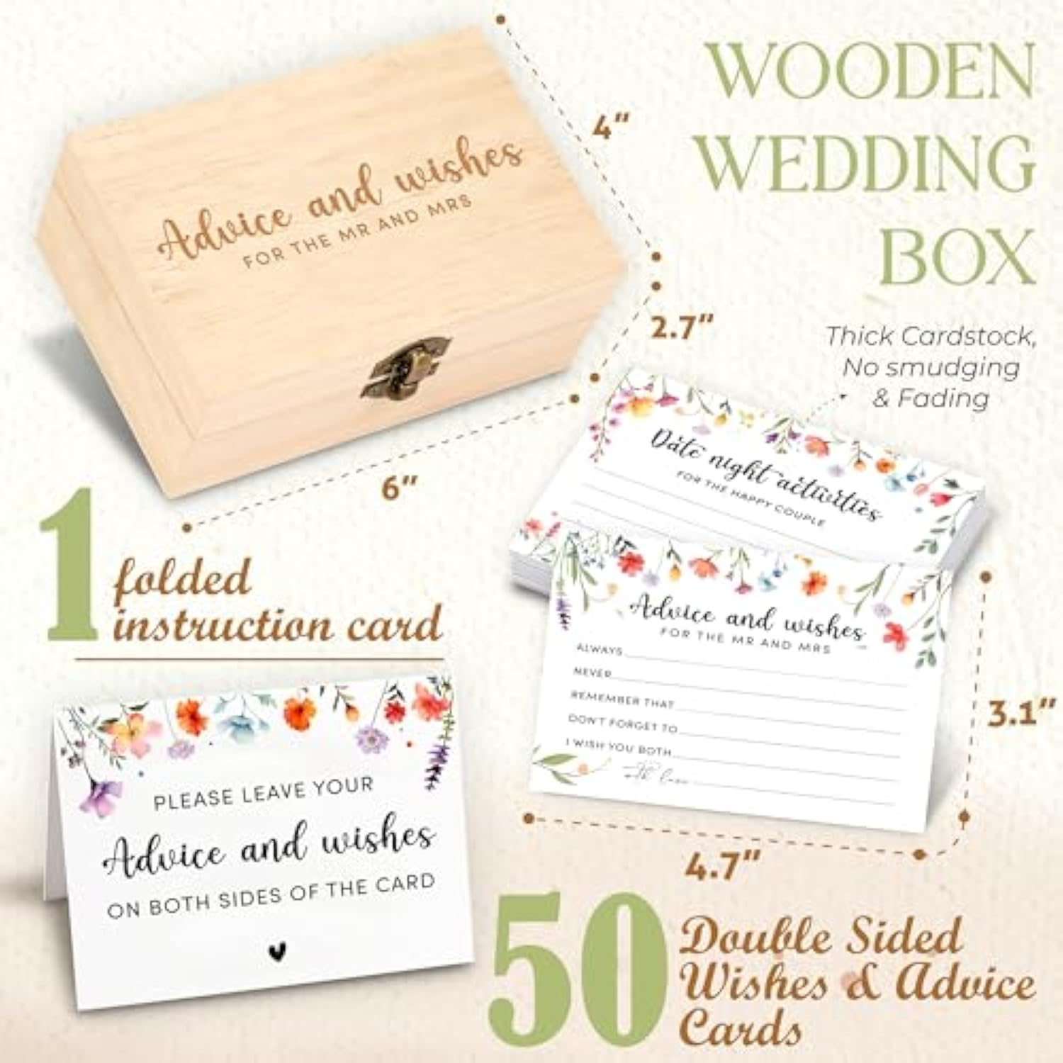 Advice And Wishes For The Mr And Mrs - 50 Pcs Flower Wedding Advice Cards Box, Floral Bridal Shower Games Advice And Wishes Cards For Bride And Groom, Wildflower Bridal Shower Decorations