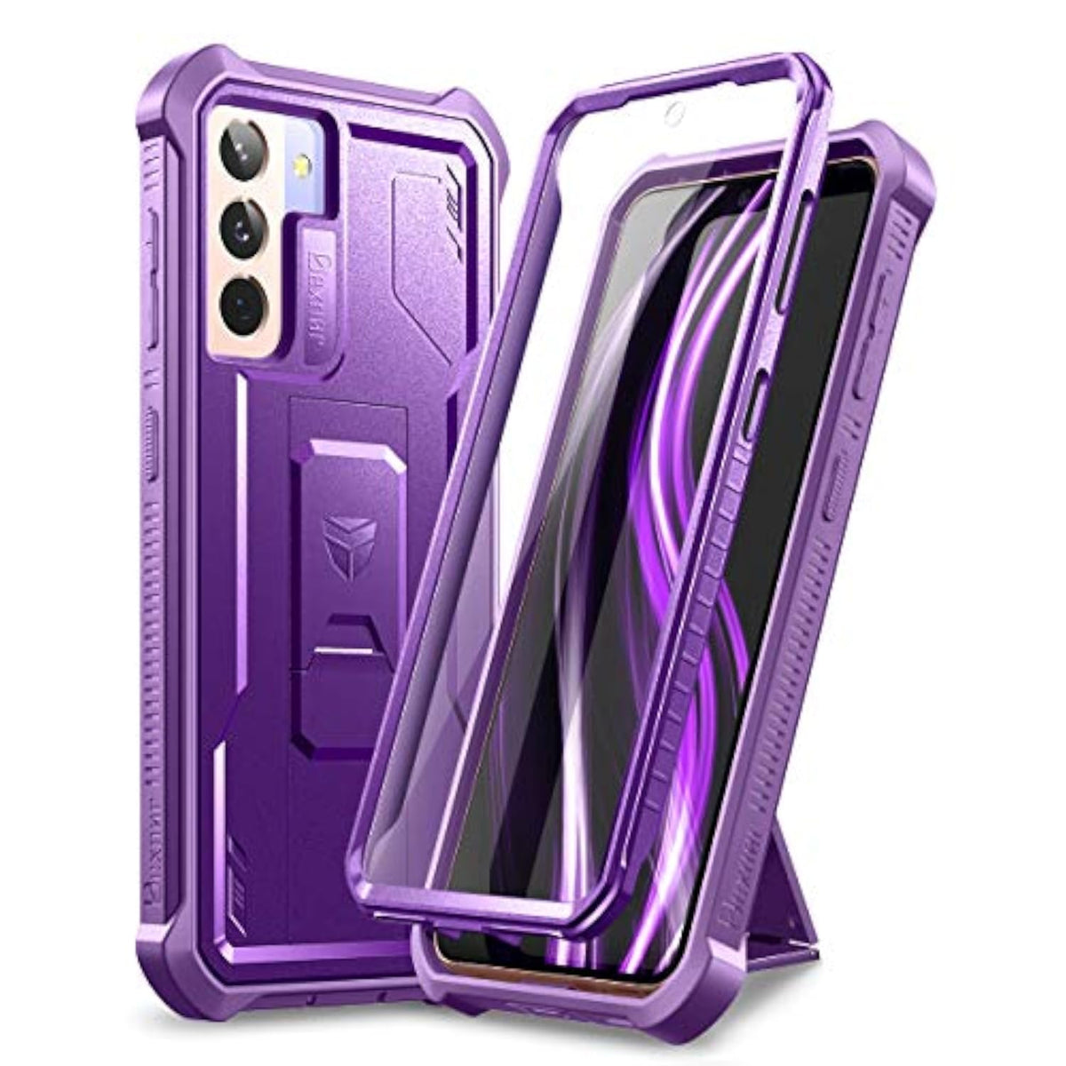 Heavy Duty Military Grade Protection Case for Samsung Galaxy S21 5G, 6.2 inch Purple - Built in Screen Protector and Kickstand