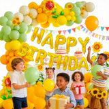 Balloon Garland Kit, Birthday Balloon Arch, Sunflower Balloons, 73-Piece Spring Sunflower Happy Birthday Set, Yellow Green White, Bright Garden-Themed Party Decorations