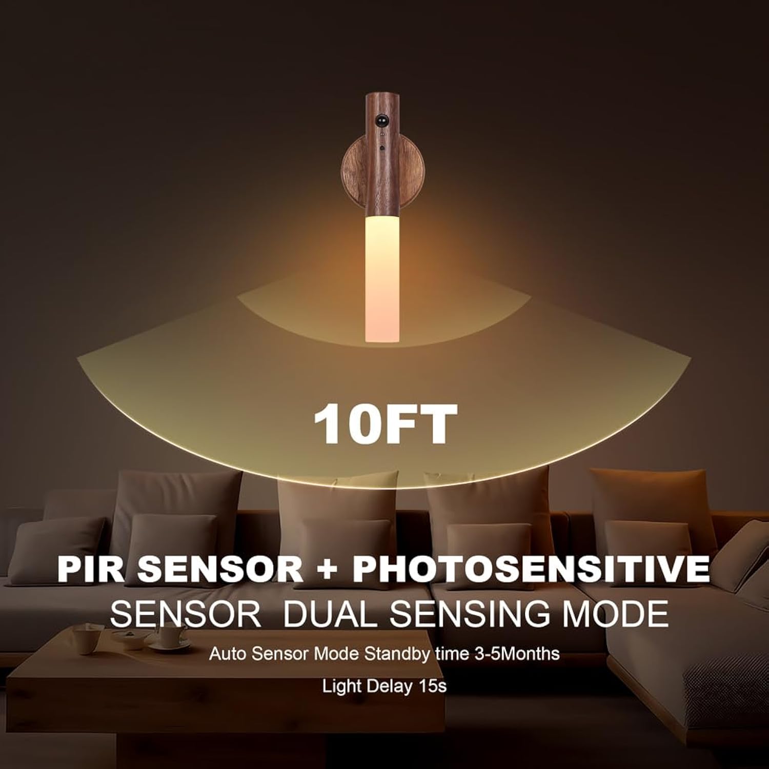 2 Pack Walnut Night Lights With Motion Sensor & Rgb Touch Control | Usb-C Rechargeable Wood Wall Sconces Set For Bedroom Pair, Hallway, Staircase, Bathroom Vanity (Luxury Bundle)