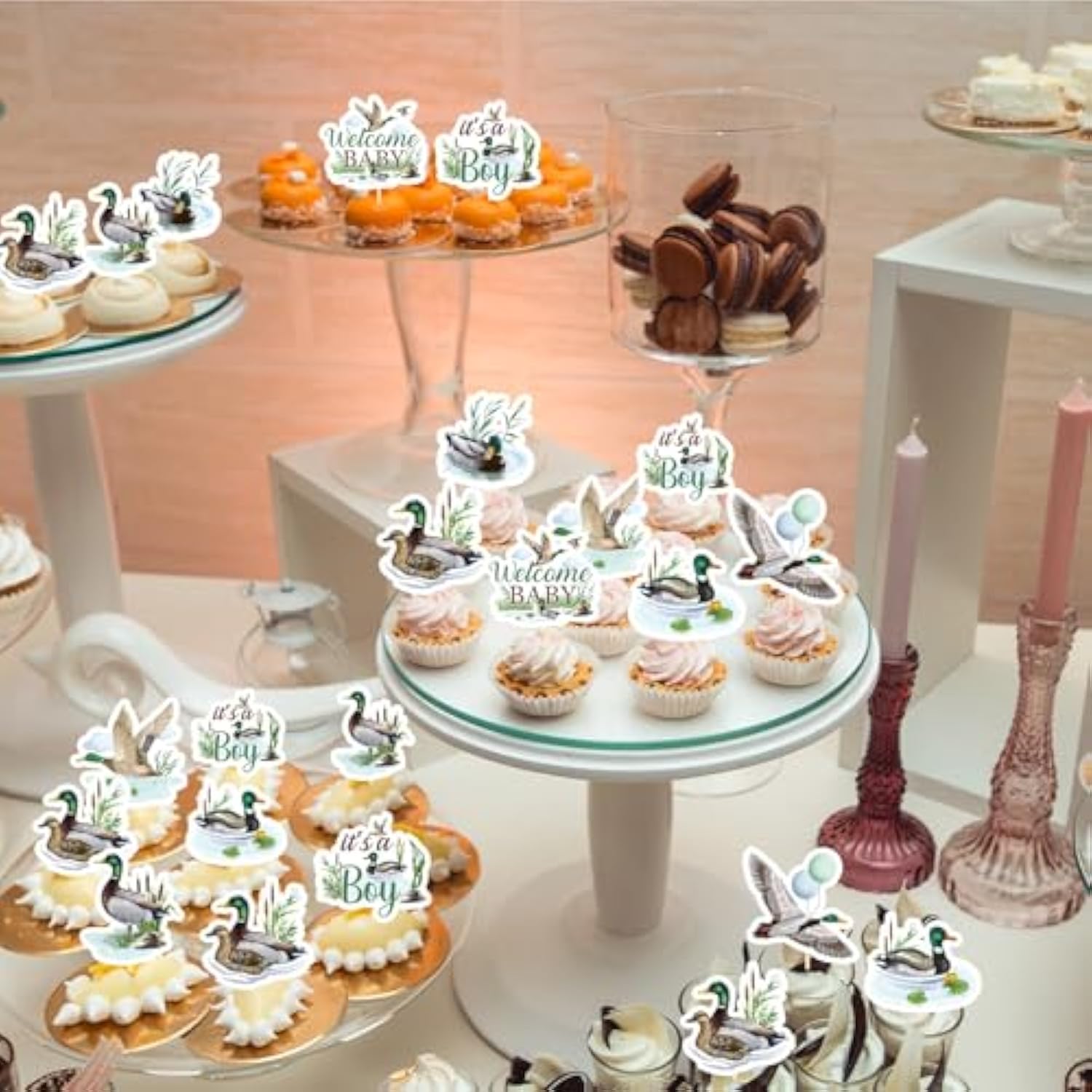 Mallard Duck Baby Shower Decorations, 40Pcs Duck Hunting Cupcake Toppers Party Decoration Welcome Baby Cupcake Picks Decor It’S A Boy Supplies