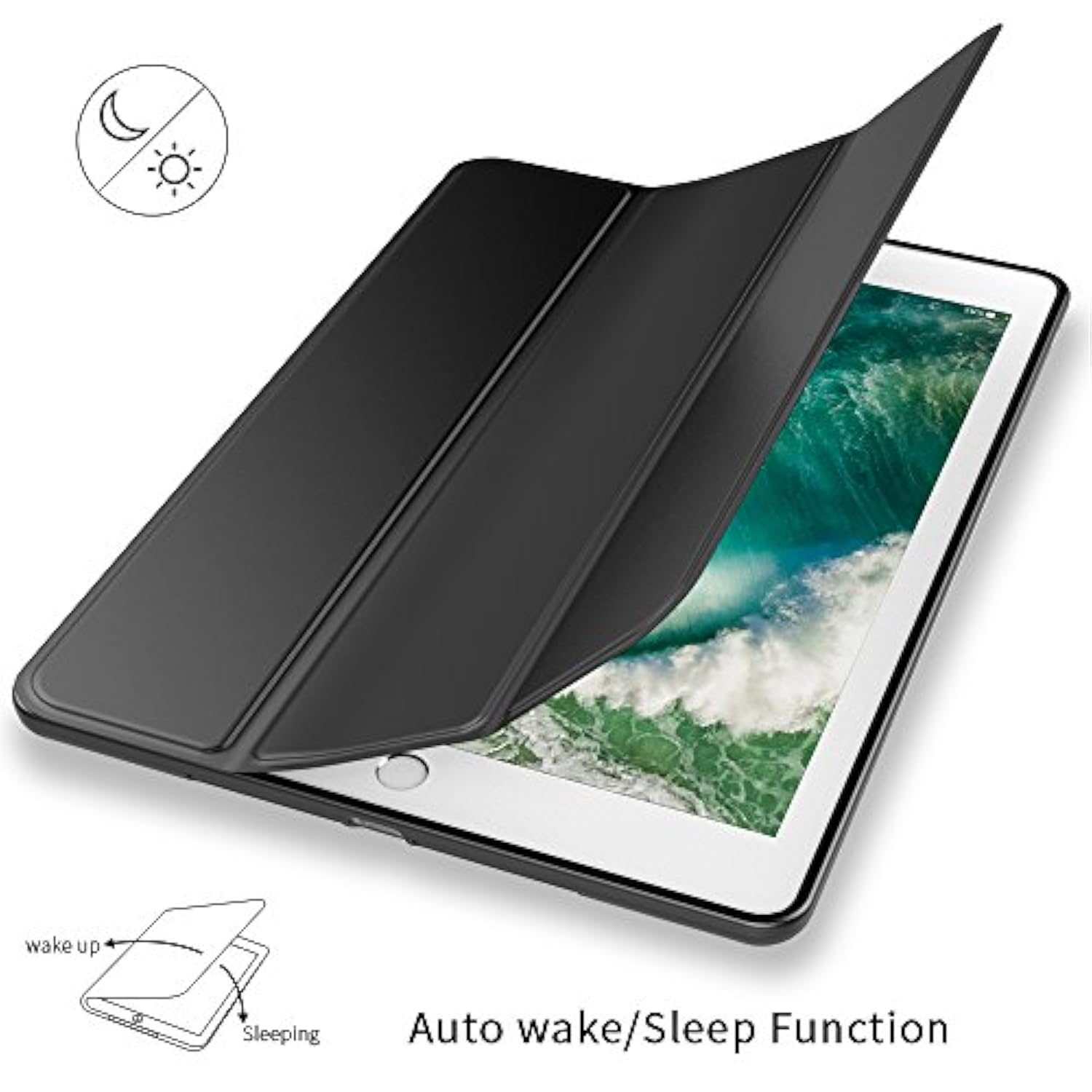 Ipad 9.7 2018/2017 Case With Pencil Holder, Auto Wake/Sleep Smart Cover With T