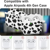 Silicone Cow Airpods 4 Case 2024, Case Cover With Cleaner Kit For Apple Airpods 4Th Generation Floral Print Soft Flexible Cover For Air Pod 4Th Women Girls, Skin With Keychain - Black Cow