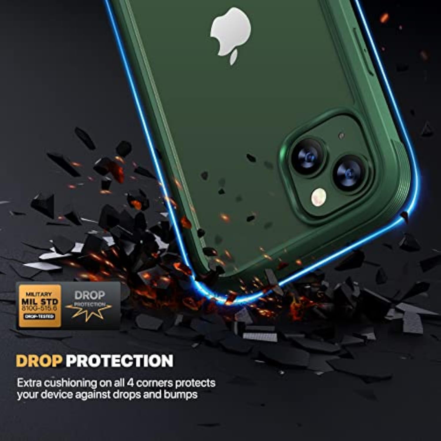 Rugged iPhone 13 Case with Touch Sensitive Screen Protector and Soft TPU Bumper for 6.1" iPhone 13 (Green and Clear)