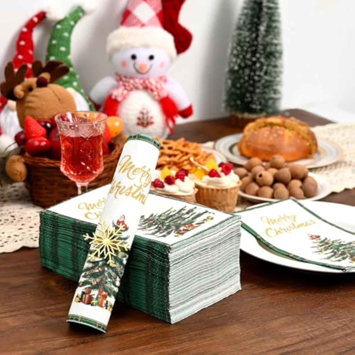 100 Pcs Christmas Napkins, 3 Ply Christmas Paper Napkins, Merry Chrismas Dinner Napkins Disposable, New Years Napkins, Christmas Napkins For Decoupage Party Decorations, 4.33" X 7.87"