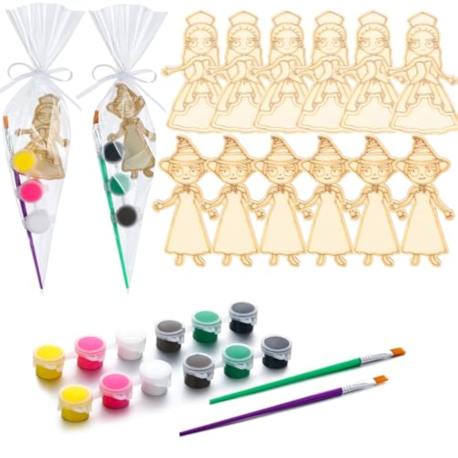 12 Sets Paint Your Own Witch Party Favors Pink And Green Princess Party Favors Diy Wood Painting Craft Kit Color Your Own Art Craft Kit(Witch)