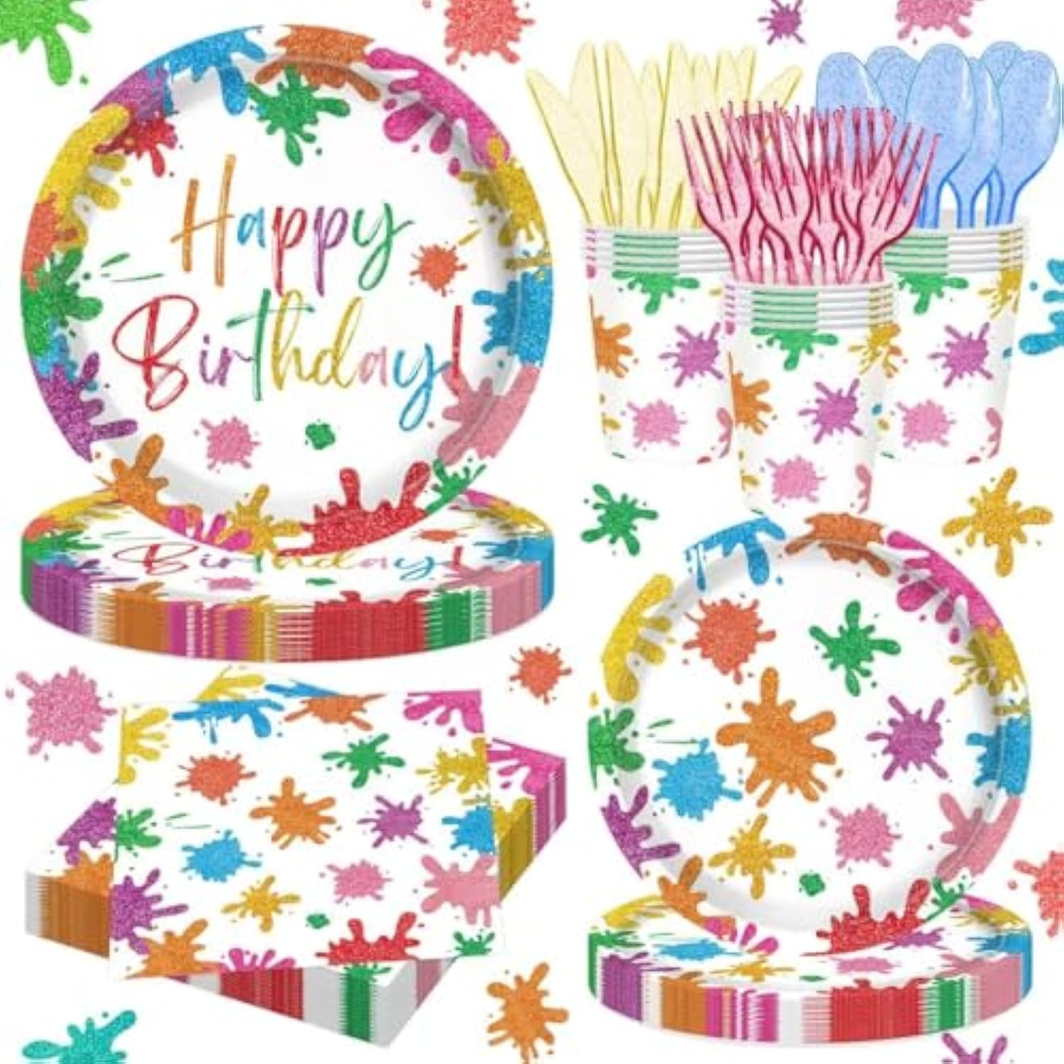 140Pcs Paint Splatter Party Decorations, Painting Party Tableware Set Plates,Napkins,Cups For Art Painting Party Supplies Birthday Baby Shower Decorations