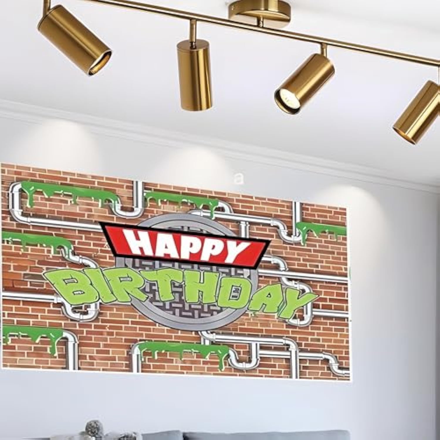Turtle Banner, 70.8x43.3 Inch Ninja Themed Happy Birthday Background for Kids Party