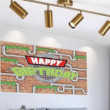 Turtle Banner, 70.8x43.3 Inch Ninja Themed Happy Birthday Background for Kids Party