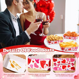 60 Pcs Valentine'S Day Paper Plates Food Trays Pink Red Love Heart Paper Bowls Valentines Disposable Snack Popcorn Serving Boats Holder For Galentines Movie Night Party Supplies(Vivid)