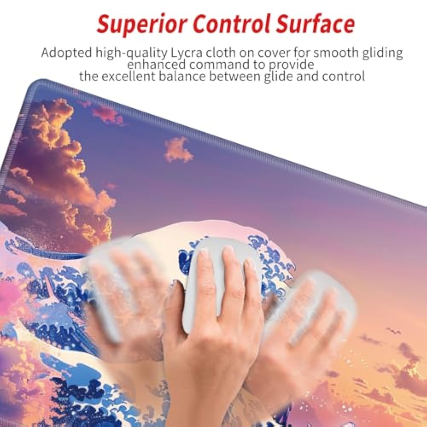 Gaming Mouse Pad With Wrist Support Japanese Sea Wave Desk Mat Large Mousepad And Keyborad Wrist Rest 31.5" X 15.75" Computer Mat Xxl Mouse Mat For Office Work