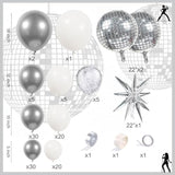 134pcs Disco Balloon Garland Arch Metallic Silver White Confetti Party Decor