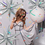 60Pcs Silver Star Balloons Birthday Decorations Explosion Mylar Balloons 12 Spike Balloon Large Foil Prom Balloon For Wedding Anniversary Christmas New Year Eve Party Backdrops Supplies