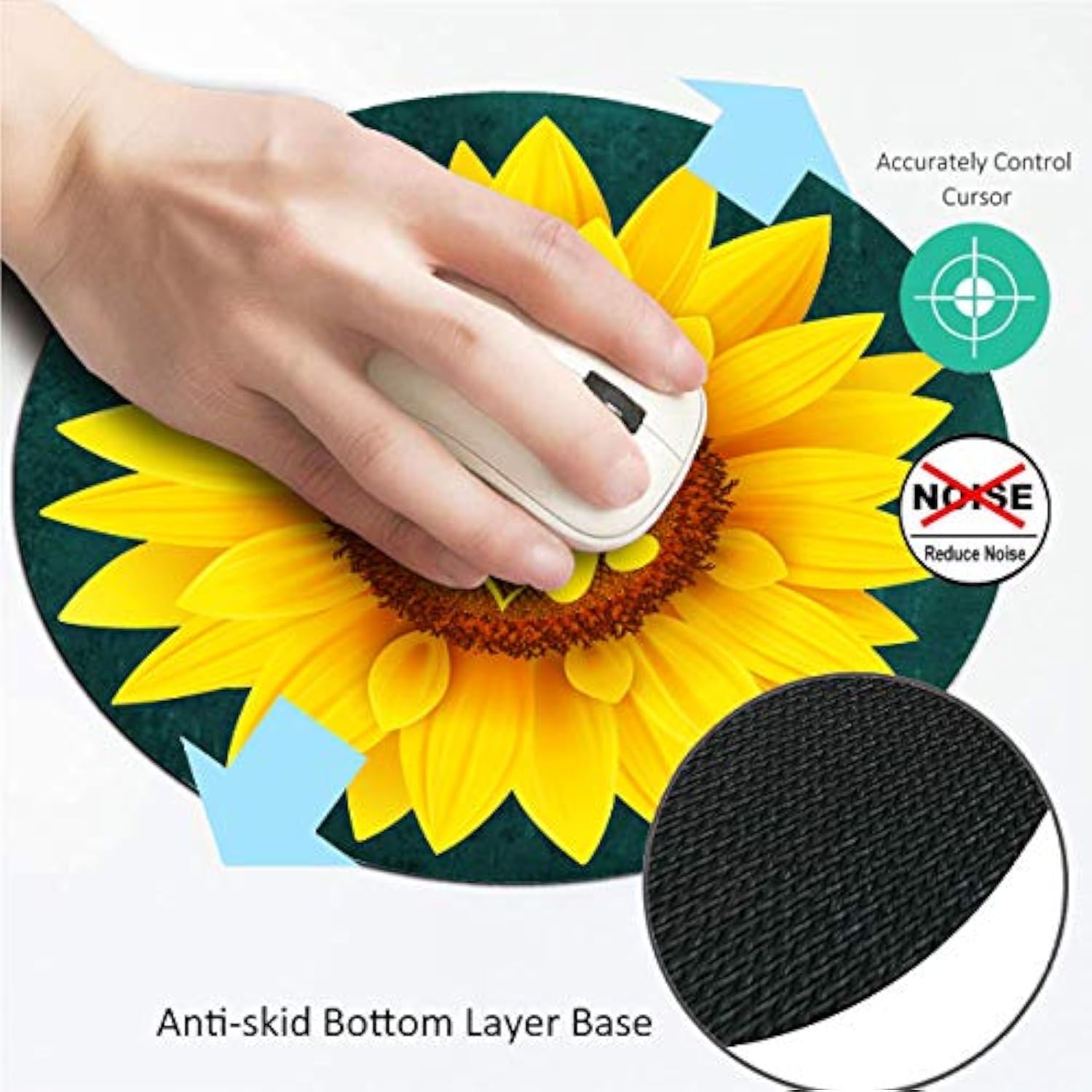 Round Mouse Pad,Cute Dog Paw Print Love Yellow Sunflower Non-Slip Rubber Circular Mouse Pads Customized Designed For Home And Office,7.9 X 7.9Inch