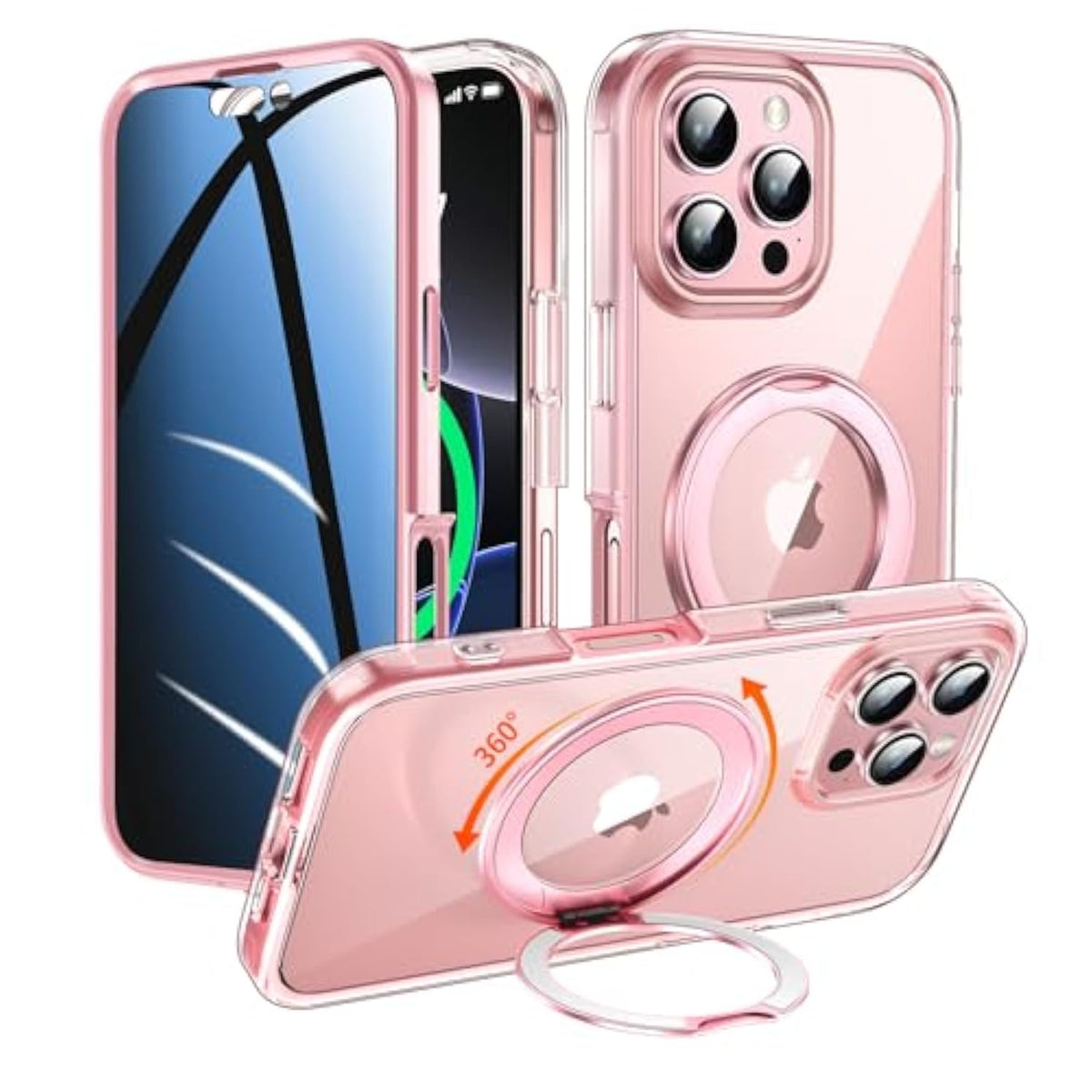 Privacy Case For Iphone 16 Pro Max With 360°Stand [Built-In Anti Peeping Screen Protector] [Compatible With Magsafe] [Magnetic Ring ] Full Body Protective Phone Cover 6.9", Pink