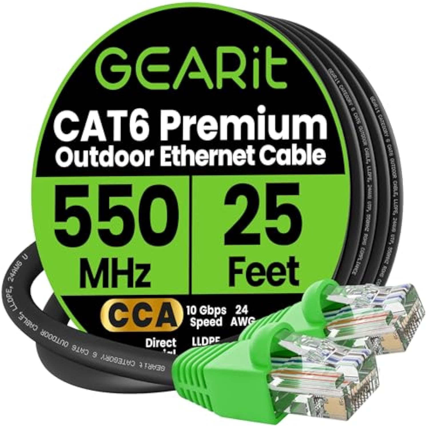 GearIT Cat6 Outdoor Ethernet Cable (25 Feet) CCA Copper Clad, Waterproof, Dire