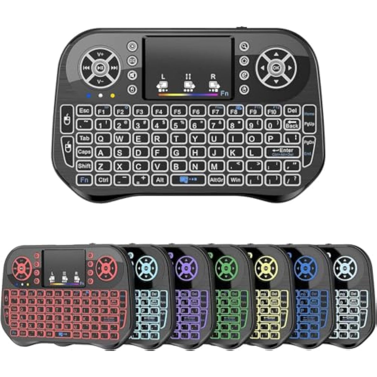 Mini Wireless Keyboard With Touchpad Mouse Combo, 7 Colors Rgb Backlit, Portable 2.4 Ghz Mini Keyboard With Rechargable Li-Ion Battery For Android Box, Smart Tv, Pad, Pc, Htpc, Tablet And Windows Os