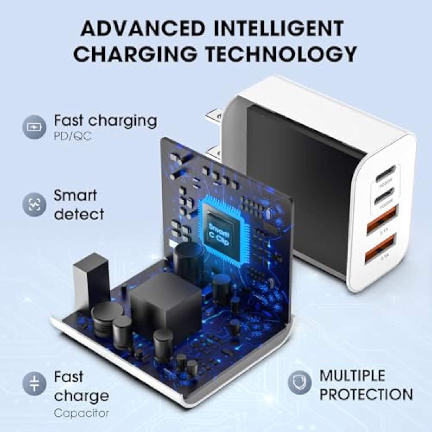 Usb C Charger Block, 2 Pack 40W 4-Port Iphone Charger Fast Charging Multiport Pd 3.0 & Qc 4.0 Double Quick Charge, Compatible With Iphone 17/16/15/14/13/12/11?Pro Max?Ipad, Samsung (White)