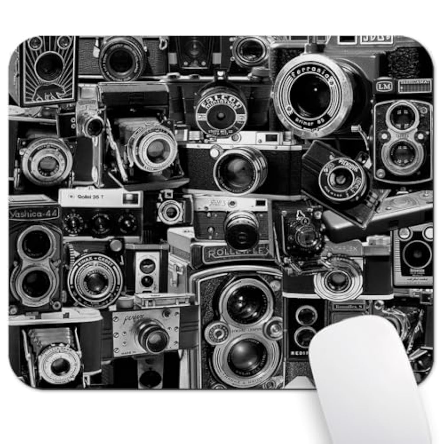 Retro Cool Camera Collection Print Art Mouse Pad, Unique Cool Design Vintage Camera Montage Mouse Pads