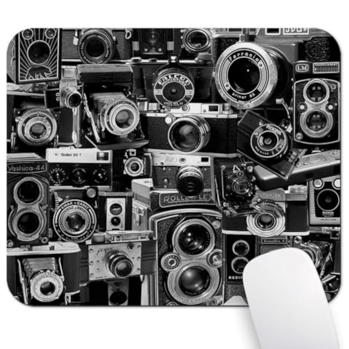 Retro Cool Camera Collection Print Art Mouse Pad, Unique Cool Design Vintage Camera Montage Mouse Pads