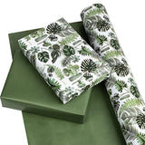 Reversible Tropical Wrapping Paper - Mini Roll - 17 Inch X 33 Feet - Green Monstera Leaf Hawaii Wrapping Paper For Birthday, Wedding, Bridal Shower, Baby Shower