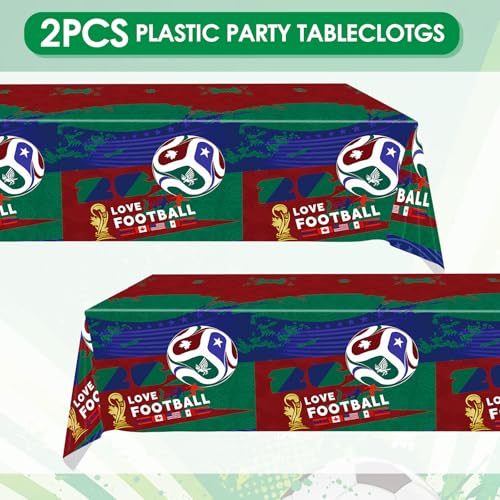 2Pcs World Football Match Cup Celebration Tablecloth 54 x 108 Inch Disposable Plastic Tablecloth Soccer Party Supplies 2026 Soccer Festival Table Cover?World Tournament Cup Party Football Event