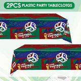 2Pcs World Football Match Cup Celebration Tablecloth 54 x 108 Inch Disposable Plastic Tablecloth Soccer Party Supplies 2026 Soccer Festival Table Cover?World Tournament Cup Party Football Event