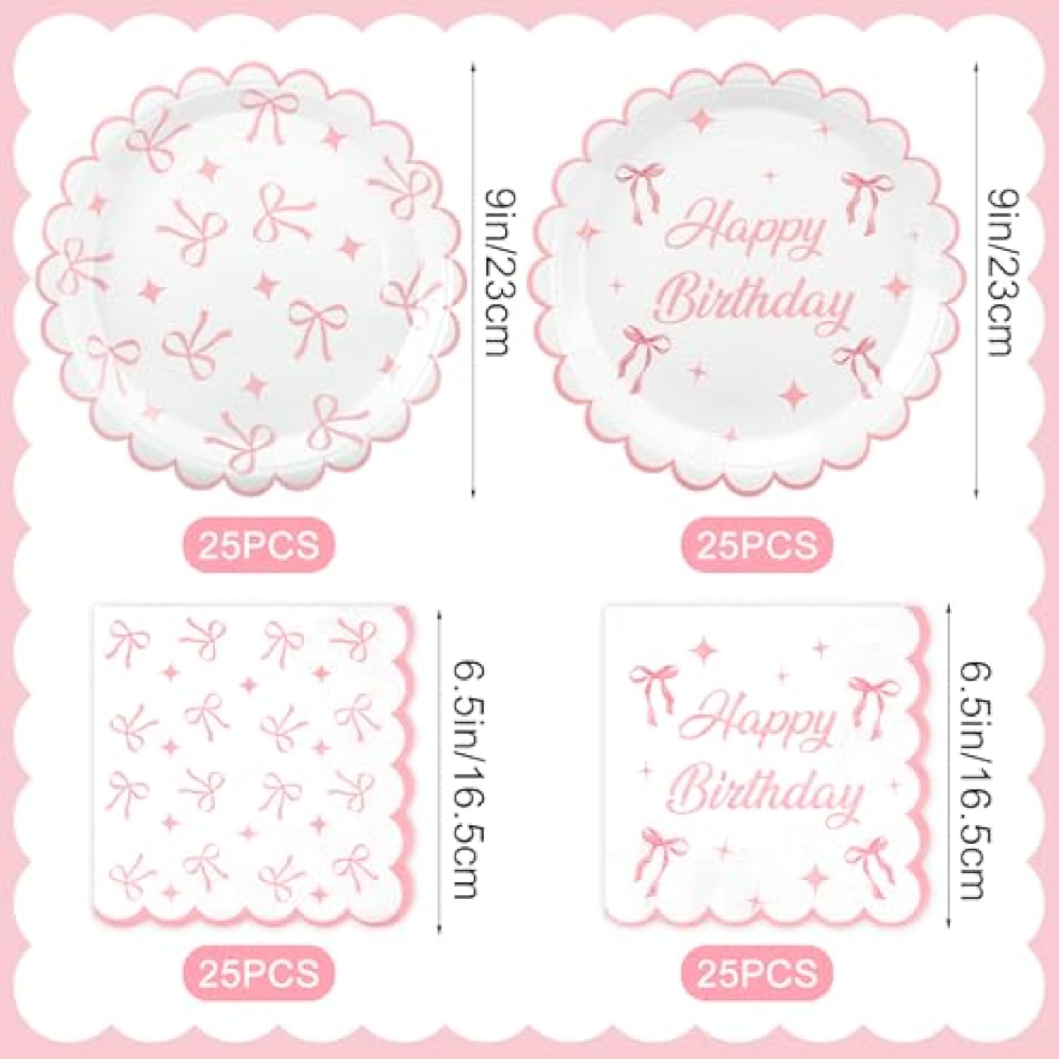 100Pcs Pink Bow Party Plates And Napkins Pink Bow Birthday Tableware Set Coquette Birthday Party Supplies Serve 50 Guests For Women Birthdays Girl Bachelorette Coquette Tableware Supplies
