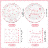 100Pcs Pink Bow Party Plates And Napkins Pink Bow Birthday Tableware Set Coquette Birthday Party Supplies Serve 50 Guests For Women Birthdays Girl Bachelorette Coquette Tableware Supplies