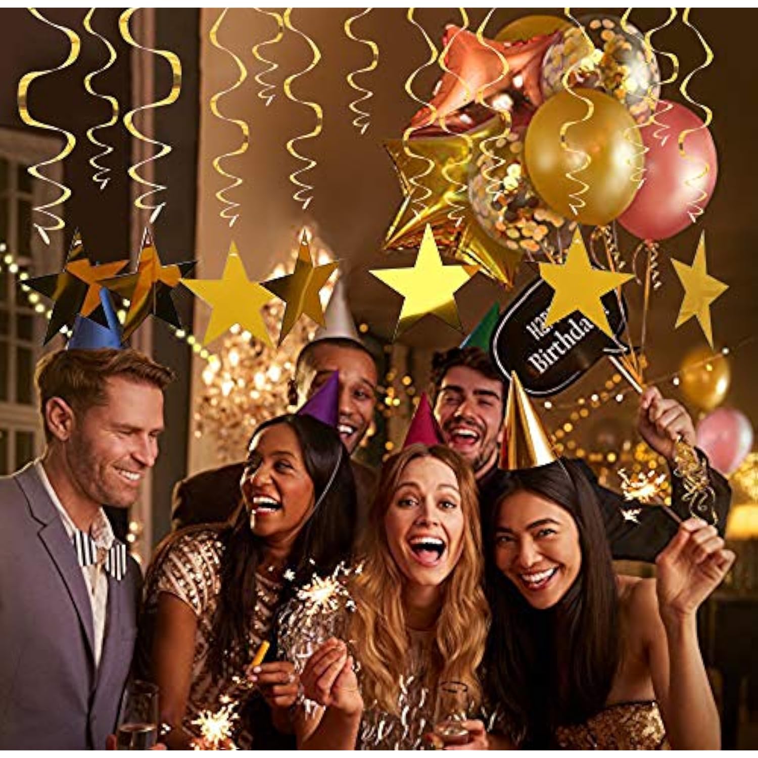 15PCS Gold Star Hanging Swirl Decorations for Graduation, Baby Shower & Wedding