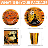 Halloween Party Tableware Set Plates Napkins Cups Tablecloth Disposable Cutlery Straws Serves 24