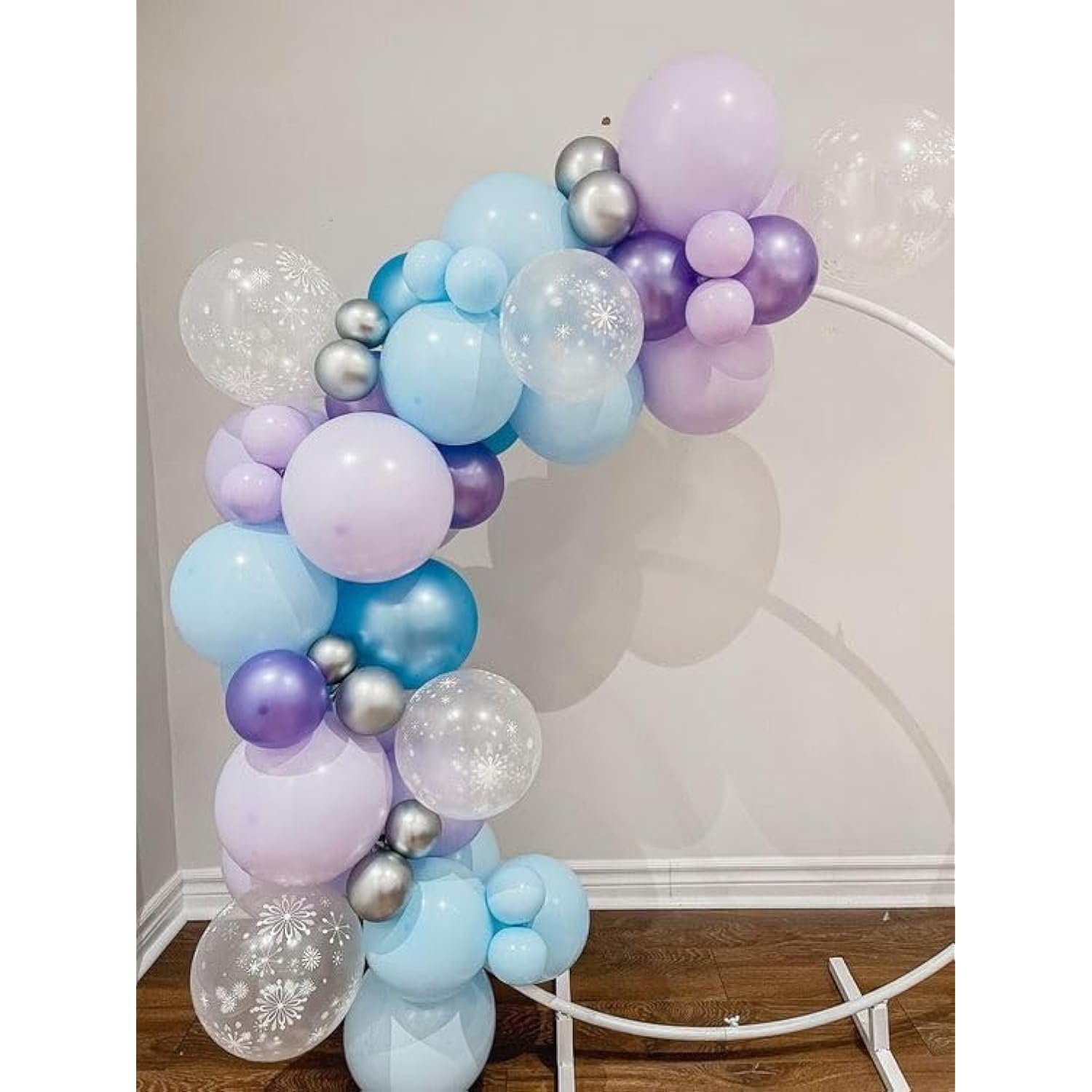 Frozen Party Balloons – 12" Blue, Purple, White & Silver with Snowflakes for Winter Decor