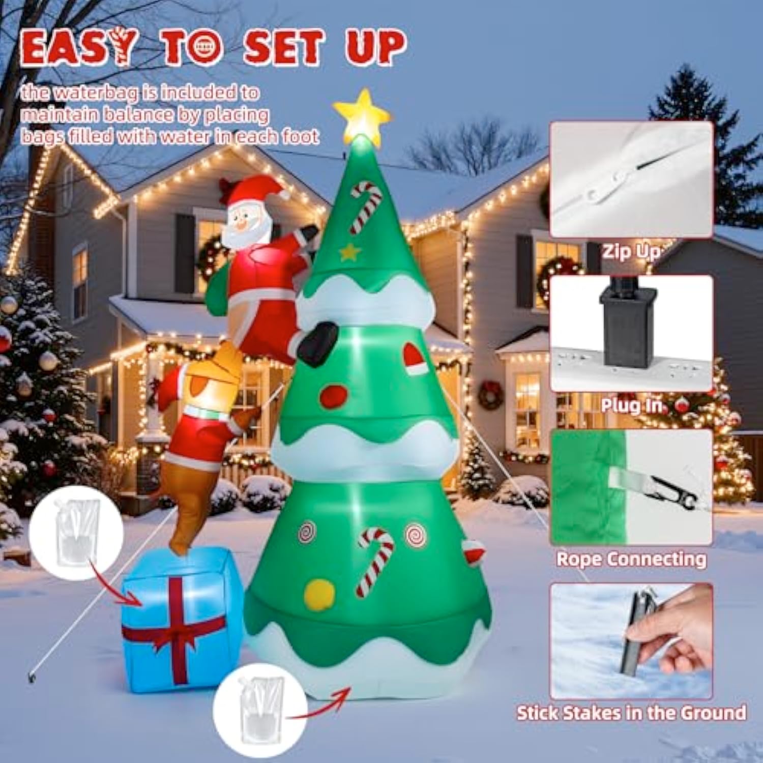 7.05Ft Inflatable Christmas Tree With Dog And Santa Claus,Christmas Blow Up Yard Decorations With Led Lights,Giant Xmas