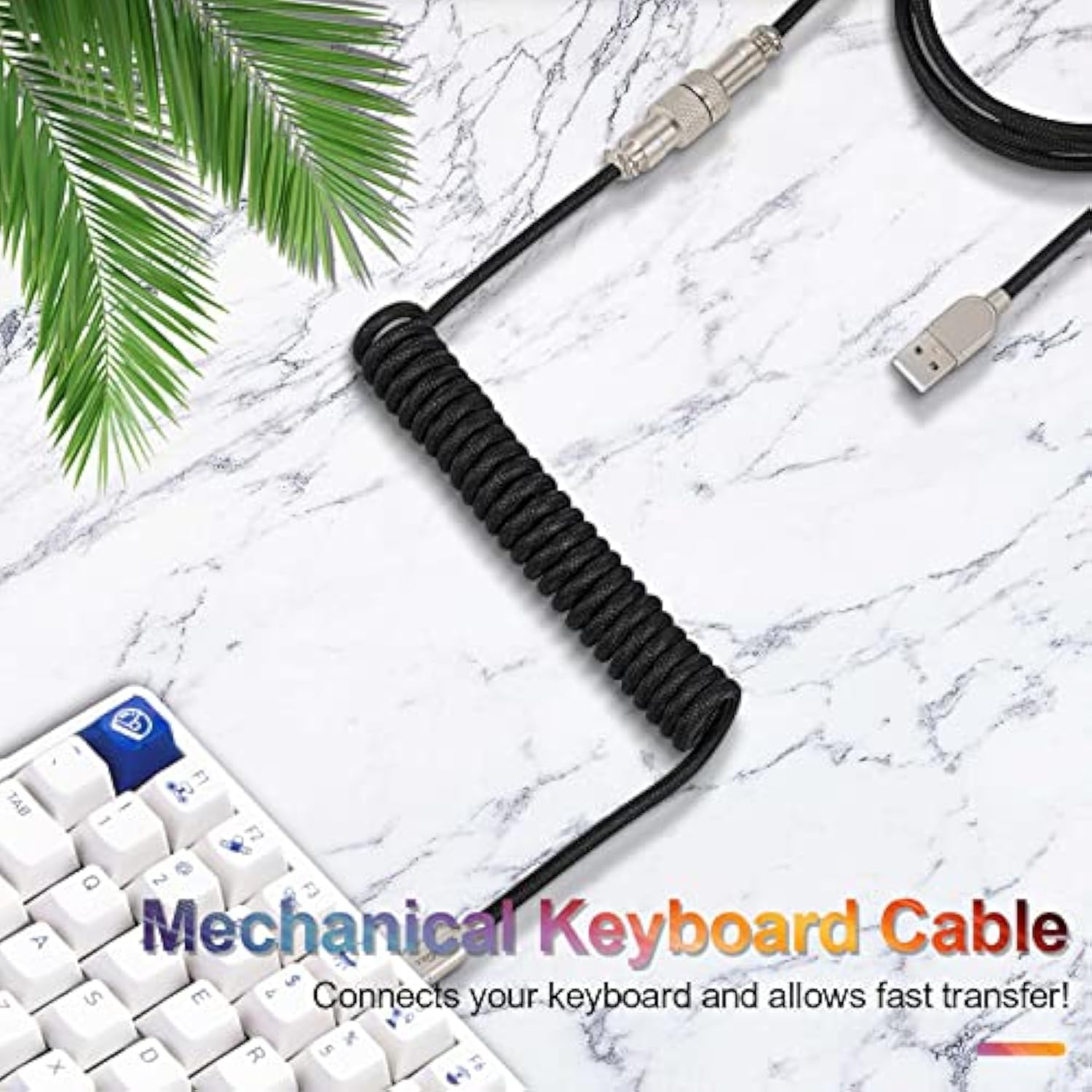 Usb C Mechanical Keyboard Coiled Cable, Braided Double Sleeved Type C Keyboard