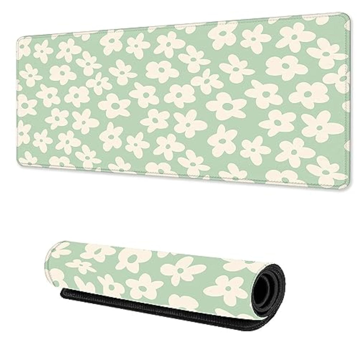 Desk Mat,Daisy Flower Vintage Gaming Mouse Pad 31.5 X 15.7 In Extended Mousepad Non-Slip Rubber Base, Stitched Edges Keyboard Mouse Mat Desk Pad For Office Home And Game