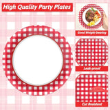 200Pcs Red And White Gingham Plates Napkins Checkered Plaid Paper Tableware Set Cake Dessert Disposable Dinnerware Spring Picnic Party Decoration For Baby Shower Birthday Decor Supplies Serves 50